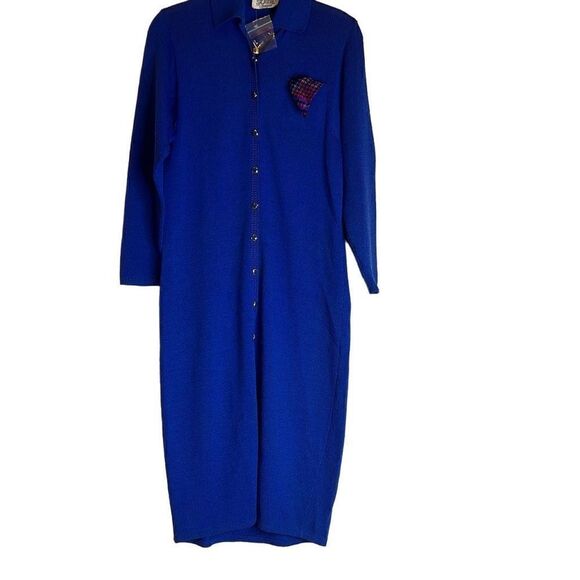 Vintage Sweater St. John royal Blue Gold Button Dress Sz.6 Evening Dress NEW - Picture 1 of 5